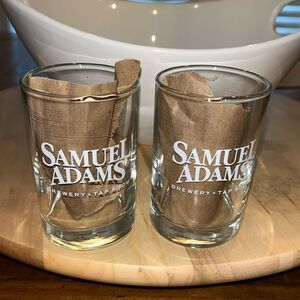 2 Small Samuel Adams Ale Lager Pilsner White Etched Flight Beer Glasses